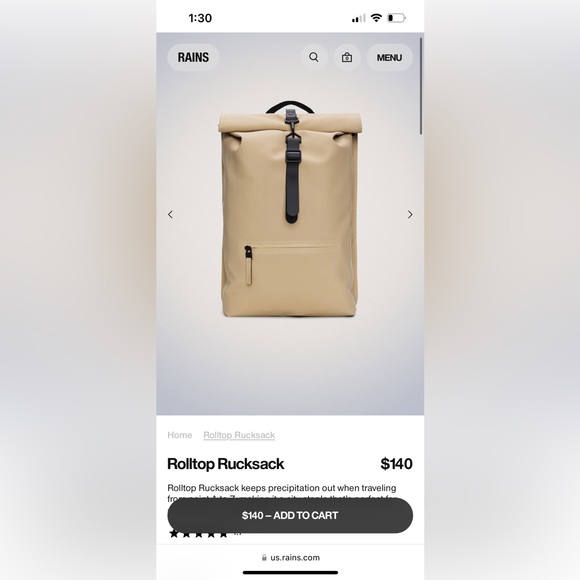 Rain- Rolltop Rucksack. Color: Sand/ NWT* - Picture 1 of 5